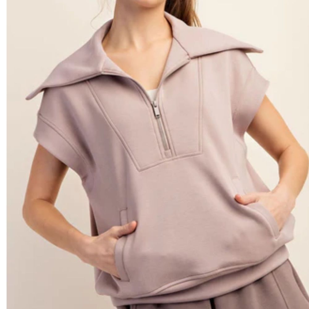 Rae Mode Scuba Quarter Zip Top in Light Mocha
